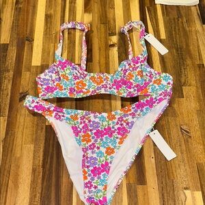Bright Swimwear Floral Bikini Set - Pink and Orange